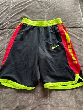 Nike Black Shorts with Neon Yellow Waistband & Red Side Panels